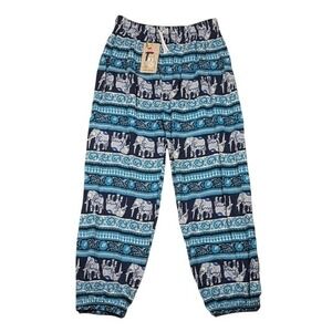 Fashion Women Blue Elephant Print Bohemian Jogger Pants Plus‎ Size 28x26 NWT